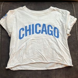 White and blue cropped Chicago cubs T-shirt